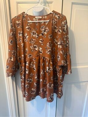 Andree Burnt Orange Floral Babydoll Top